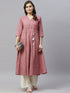 Miravan Womens Pink Pure Cotton Floral Print Long Anarkali Kurta