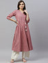 Miravan Womens Pink Pure Cotton Floral Print Long Anarkali Kurta