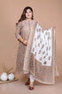 Miravan Womens Partywear Brown Floral Printed Gota Work Long Anarkali With Dupatta Set