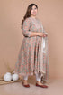 Miravan Womens Partywear Brown Floral Printed Gota Work Long Anarkali With Dupatta Set