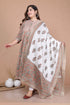 Miravan Womens Partywear Brown Floral Printed Gota Work Long Anarkali With Dupatta Set