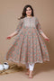 Miravan Womens Plus Size Camel Brown Gotta Patti Pure Cotton Anarkali Kurta