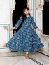Miravan Womens Blue Cotton Floral Printed Anarkali Kurta