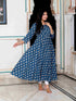 Miravan Womens Blue Cotton Floral Printed Anarkali Kurta