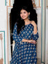 Miravan Womens Blue Cotton Floral Printed Anarkali Kurta
