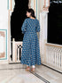 Miravan Womens Blue Cotton Floral Printed Anarkali Kurta