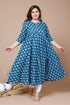Miravan Womens Plus Size Blue and White Ethnic Motifs Printed Cotton Anarkali Kurta