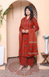 Miravan Womens pure cotton Animal Printed Straight Kurta with Palazzo and Dupatta Set