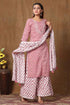 Miravan Womens Cotton Kurta With Palazzo and Dupatta Set Excess