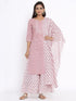 Miravan Womens Pink Floral Printed Gotta Patti Pure Cotton Kurta With Palazzo And Dupatta Set