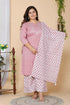Miravan Womens Plus Size Pink Floral Printed Gotta Patti Pure Cotton Kurta With Palazzo and Dupatta Set