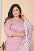 Miravan Womens Plus Size Pink Floral Printed Gotta Patti Pure Cotton Kurta With Palazzo and Dupatta Set