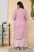 Miravan Womens Plus Size Pink Floral Printed Gotta Patti Pure Cotton Kurta With Palazzo and Dupatta Set