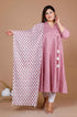 Miravan Womens Plus Size Pink Floral Printed Cotton Anarkali Kurta With Dupatta