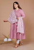 Miravan Womens Plus Size Pink Floral Printed Cotton Anarkali Kurta With Dupatta