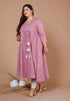 Miravan Womens Plus Size Pink Floral Printed Cotton Anarkali Kurta With Dupatta