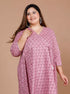Miravan Womens Plus Size Pink Floral Printed Cotton Anarkali Kurta With Dupatta
