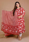 Miravan Womens Red Plus Size Floral Printed Cotton Anarkali Kurta With Dupatta