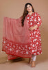 Miravan Womens Red Plus Size Floral Printed Cotton Anarkali Kurta With Dupatta