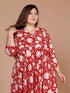 Miravan Womens Red Plus Size Floral Printed Cotton Anarkali Kurta With Dupatta