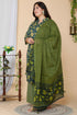 Miravan Womens Plus Size Green Floral Printed Cotton Kurta With Sharara and Dupatta Set