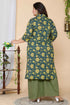 Miravan Womens Plus Size Green Floral Printed Cotton Kurta With Sharara and Dupatta Set