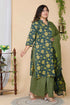 Miravan Womens Plus Size Green Floral Printed Cotton Kurta With Sharara and Dupatta Set