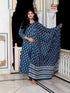 Miravan Womens Blue Cotton Floral Print Anarkali Kurta With Dupatta