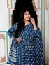 Miravan Womens Blue Cotton Floral Print Anarkali Kurta With Dupatta