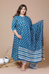 Miravan Womens Plus Size Blue Printed Anarkali Kurta With Dupatta