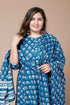 Miravan Womens Plus Size Blue Printed Anarkali Kurta With Dupatta
