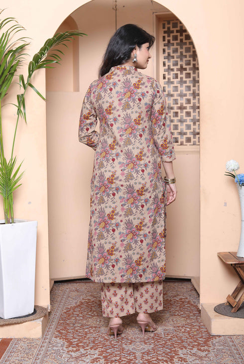 Miravan Womens Multicolor Floral Printed Pure Cotton Kurta and Palazzo with Dupatta Set