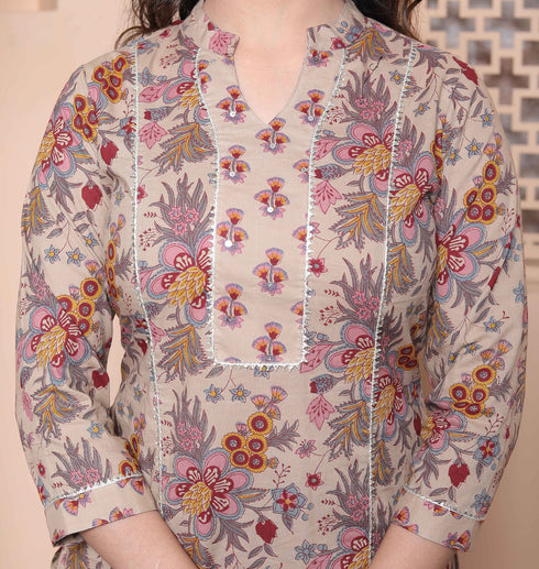 Miravan Womens Multicolor Floral Printed Pure Cotton Kurta and Palazzo with Dupatta Set