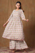 Miravan Womens Pink Cotton Floral Print Anarkali Kurta Sharara