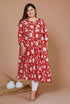 Miravan Womens Red Plus Size Pure Cotton Floral Printed Anarkali Kurta