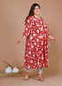 Miravan Womens Red Plus Size Pure Cotton Floral Printed Anarkali Kurta