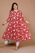 Miravan Womens Red Plus Size Pure Cotton Floral Printed Anarkali Kurta