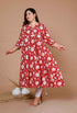 Miravan Womens Red Plus Size Pure Cotton Floral Printed Anarkali Kurta
