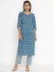 Miravan Womens Blue Pure Cotton Straight Kurta And Palazzo Set