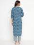 Miravan Womens Blue Pure Cotton Straight Kurta And Palazzo Set