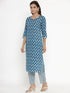 Miravan Womens Blue Pure Cotton Straight Kurta And Palazzo Set