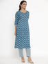 Miravan Womens Blue Pure Cotton Straight Kurta And Palazzo Set