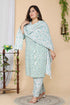 Miravan Womens Green Plus Size Floral Printed Straight Kurta And Palazzo With Dupatta Set