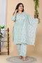 Miravan Womens Green Plus Size Floral Printed Straight Kurta And Palazzo With Dupatta Set