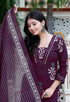 Miravan Womens Cotton Fabric Purple Kurta With Palazzo And Dupatta