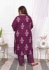 Miravan Womens Plus Size Cotton Fabric Purple Color Kurta With Palazzo And Dupatta