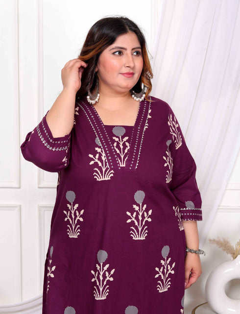 Miravan Womens Plus Size Cotton Fabric Purple New Style Kurta With Palazzo