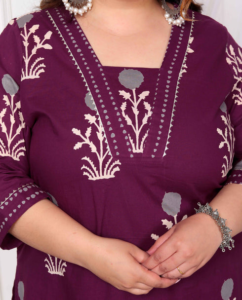 Miravan Womens Plus Size Cotton Fabric Purple New Style Kurta With Palazzo