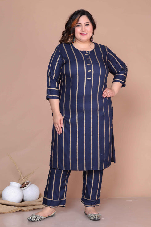 Miravan Womens Plus Size Navy Blue Pakistani Kurta With Palazzo