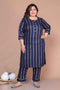 Miravan Womens Plus Size Navy Blue Pakistani Kurta With Palazzo